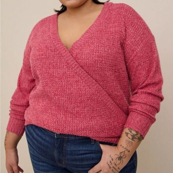 Torrid Women's Brushed Waffle Surplice Drop Shoulder Top Heathered Red Size 4X - Picture 1 of 9